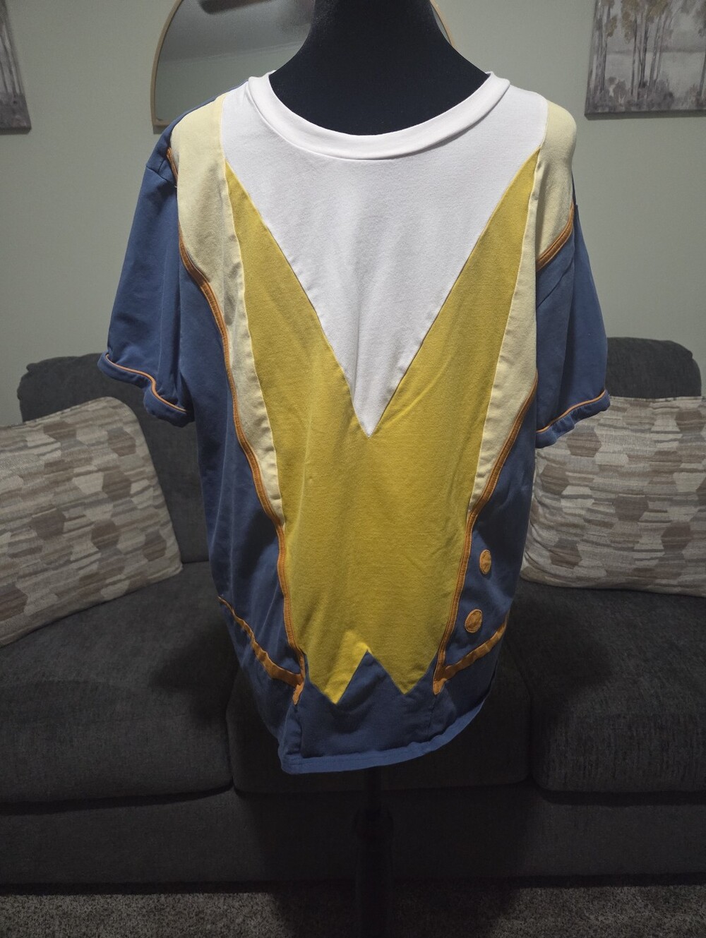 Men's Short Sleeve Colorblock Panel Shirt in Blue, Yellow & White